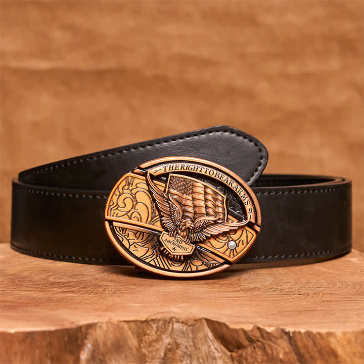 Cintura in pelle con coltello pieghevole nascosto con bandiera USA e aquila in bronzo rosso fai da te da uomo - Aquila - Cintura nera in PU - 42 - image 5