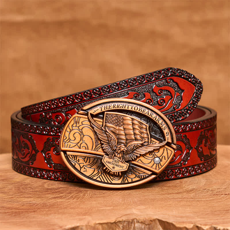 Cintura in pelle con coltello pieghevole nascosto con bandiera USA e aquila in bronzo rosso fai da te da uomo - Aquila - Cintura marrone intagliata - 42 - image 8