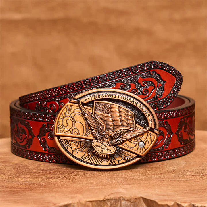 Cintura in pelle con coltello pieghevole nascosto con bandiera USA e aquila in bronzo rosso fai da te da uomo - Aquila - Cintura marrone intagliata - 42 - image 8