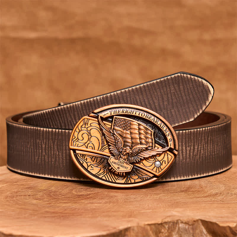 Cintura in pelle con coltello pieghevole nascosto con bandiera USA e aquila in bronzo rosso fai da te da uomo - Aquila - Cintura marrone anticata - 42 - image 9