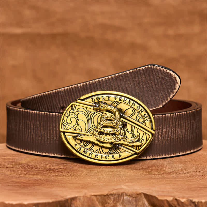 Cintura in pelle con coltello pieghevole nascosto in bronzo a forma di serpente fai da te da uomo - Serpente - Cintura marrone anticata - 42 - image 9
