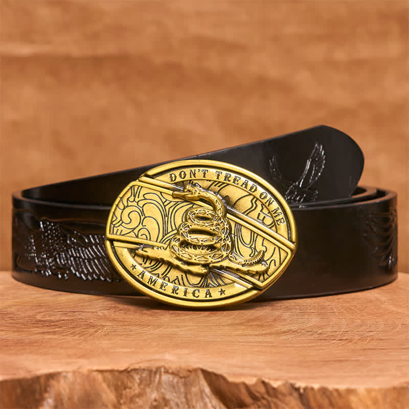 Cintura in pelle con coltello pieghevole nascosto in bronzo a forma di serpente fai da te da uomo - Serpente - Cintura con aquila in rilievo nera - 42 - image 6
