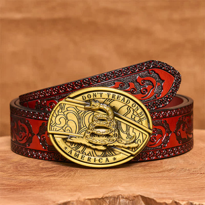 Cintura in pelle con coltello pieghevole nascosto in bronzo a forma di serpente fai da te da uomo - Serpente - Cintura marrone intagliata - 42 - image 8