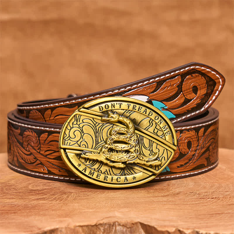 Cintura in pelle con coltello pieghevole nascosto in bronzo a forma di serpente fai da te da uomo - Serpente - Cintura di piume marroni - 40 - image 9
