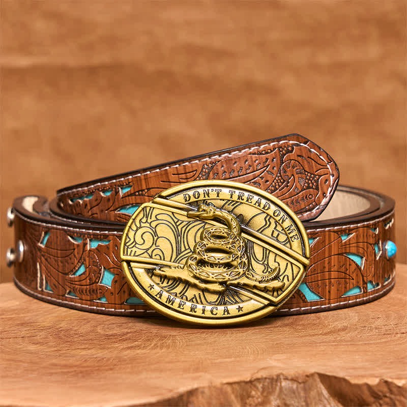 Cintura in pelle con coltello pieghevole nascosto in bronzo a forma di serpente fai da te da uomo - Serpente - Cintura intagliata turchese - 42 - image 6