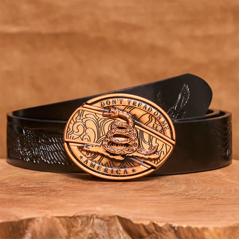 Cintura in pelle con coltello pieghevole nascosto in bronzo rosso fai da te da uomo - Serpente - Cintura con aquila in rilievo nera - 42 - image 7