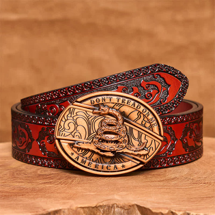 Cintura in pelle con coltello pieghevole nascosto in bronzo rosso fai da te da uomo - Serpente - Cintura marrone intagliata - 42 - image 8