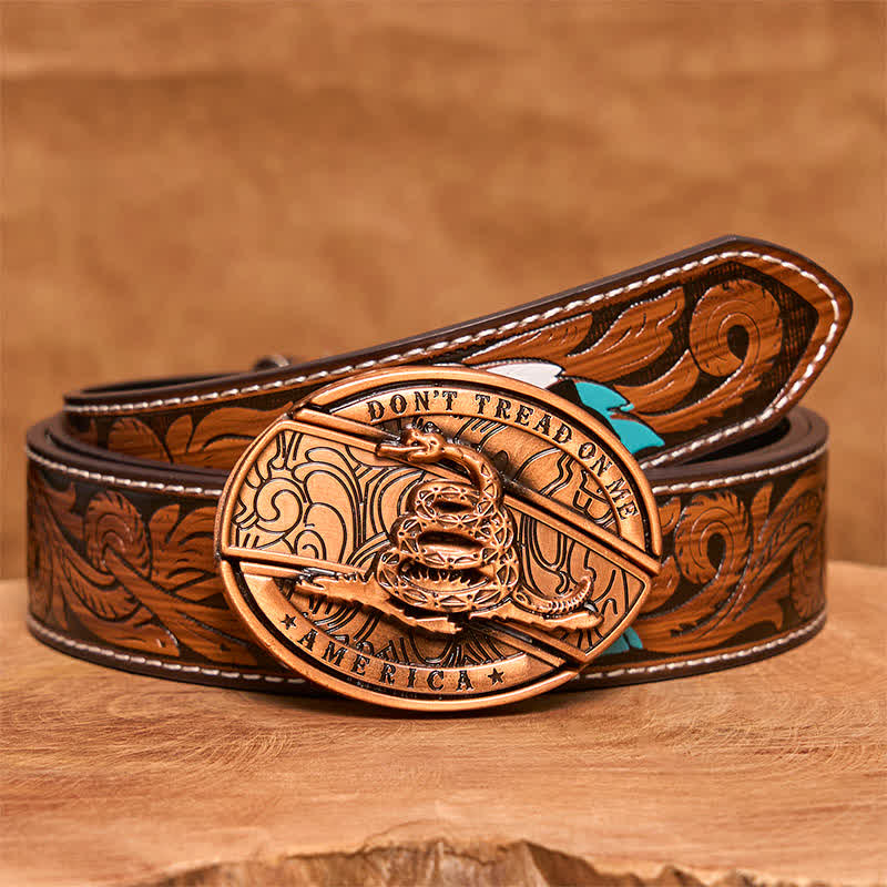 Cintura in pelle con coltello pieghevole nascosto in bronzo rosso fai da te da uomo - Serpente - Cintura di piume marroni - 40 - image 10