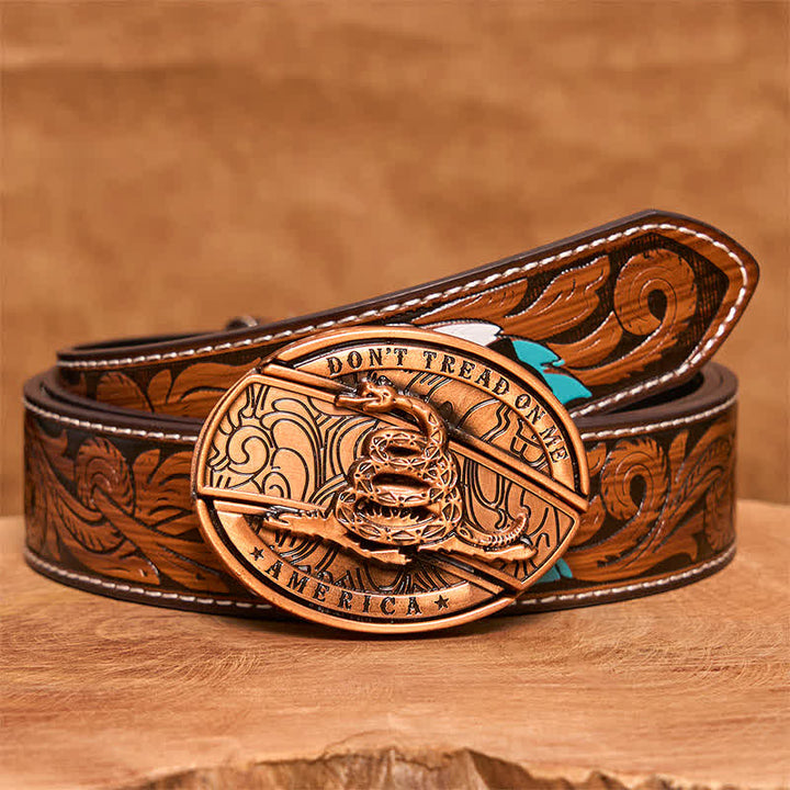Cintura in pelle con coltello pieghevole nascosto in bronzo rosso fai da te da uomo - Serpente - Cintura di piume marroni - 40 - image 10