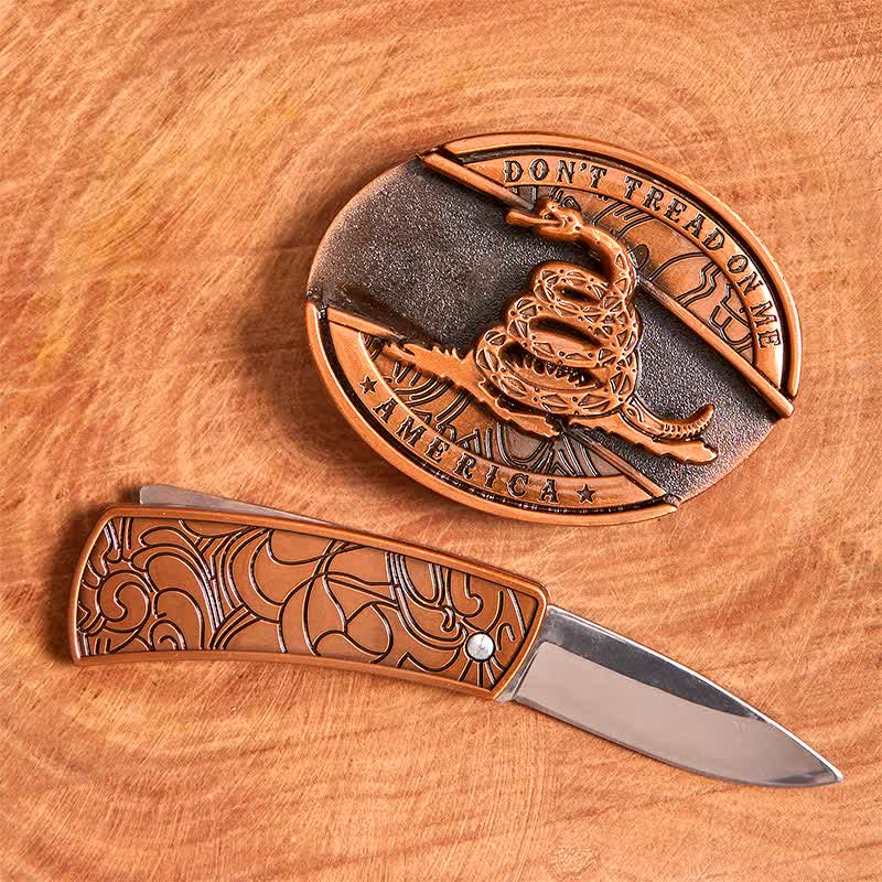 Cintura in pelle con coltello pieghevole nascosto in bronzo rosso fai da te da uomo - image 2
