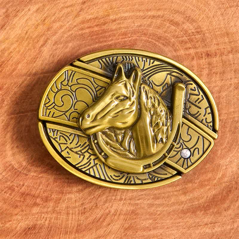 Cintura in pelle con coltello pieghevole nascosto a forma di testa di cavallo in bronzo fai da te da uomo - image 3