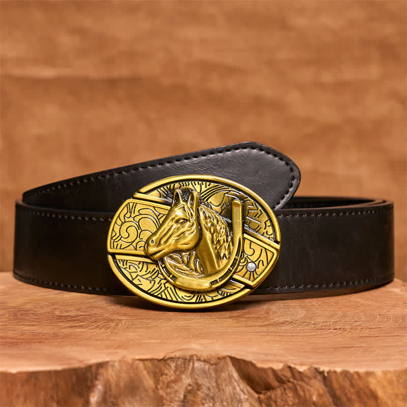Cintura in pelle con coltello pieghevole nascosto a forma di testa di cavallo in bronzo fai da te da uomo - Serpente - Cintura nera in PU - 42 - image 5