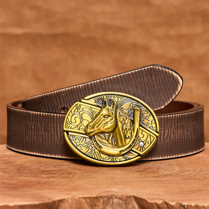 Cintura in pelle con coltello pieghevole nascosto a forma di testa di cavallo in bronzo fai da te da uomo - Serpente - Cintura marrone anticata - 42 - image 9