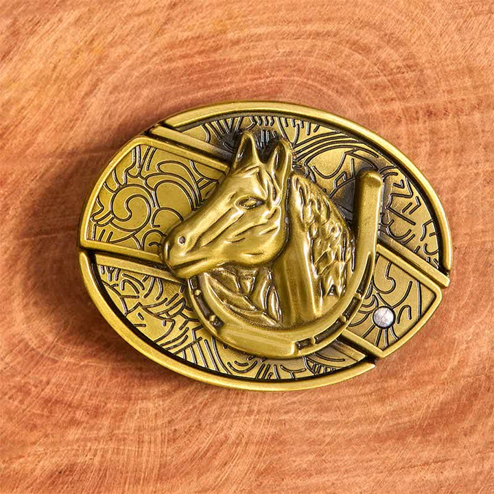 Cintura in pelle con coltello pieghevole nascosto a forma di testa di cavallo in bronzo fai da te da uomo - image 2