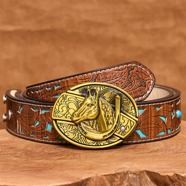 Cintura in pelle con coltello pieghevole nascosto a forma di testa di cavallo in bronzo fai da te da uomo - Serpente - Cintura intagliata turchese - 42 - image 6