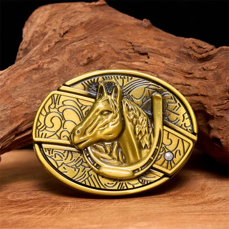 Cintura in pelle con coltello pieghevole nascosto a forma di testa di cavallo in bronzo fai da te da uomo - Serpente - Senza cintura - Cintura non inclusa - image 1