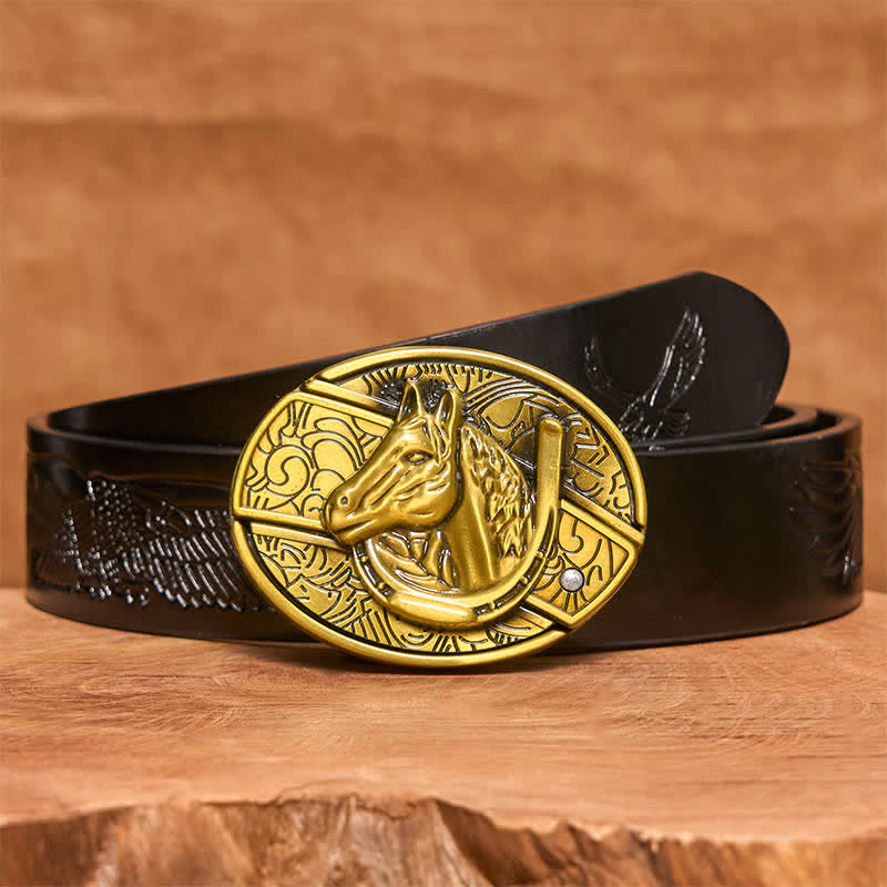 Cintura in pelle con coltello pieghevole nascosto a forma di testa di cavallo in bronzo fai da te da uomo - Serpente - Cintura con aquila in rilievo nera - 42 - image 7
