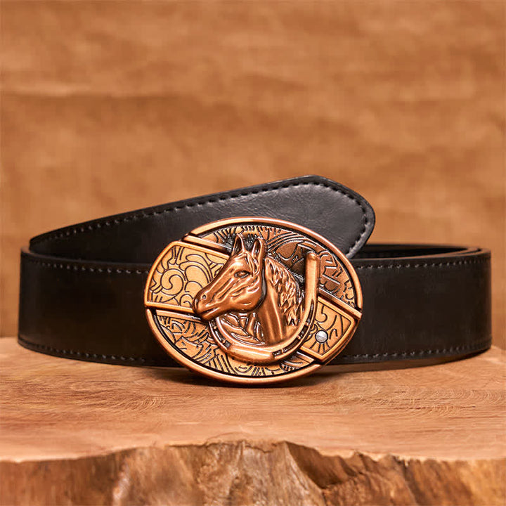 Cintura in pelle con coltello pieghevole nascosto a forma di testa di cavallo in bronzo rosso fai da te da uomo - Serpente - Cintura nera in PU - 42 - image 5