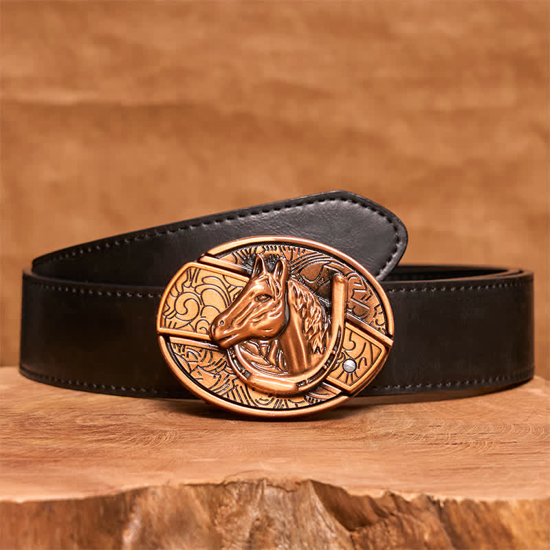 Cintura in pelle con coltello pieghevole nascosto a forma di testa di cavallo in bronzo rosso fai da te da uomo - Serpente - Cintura nera in PU - 42 - image 4