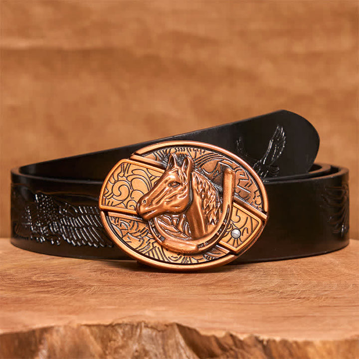Cintura in pelle con coltello pieghevole nascosto a forma di testa di cavallo in bronzo rosso fai da te da uomo - Serpente - Cintura con aquila in rilievo nera - 42 - image 7