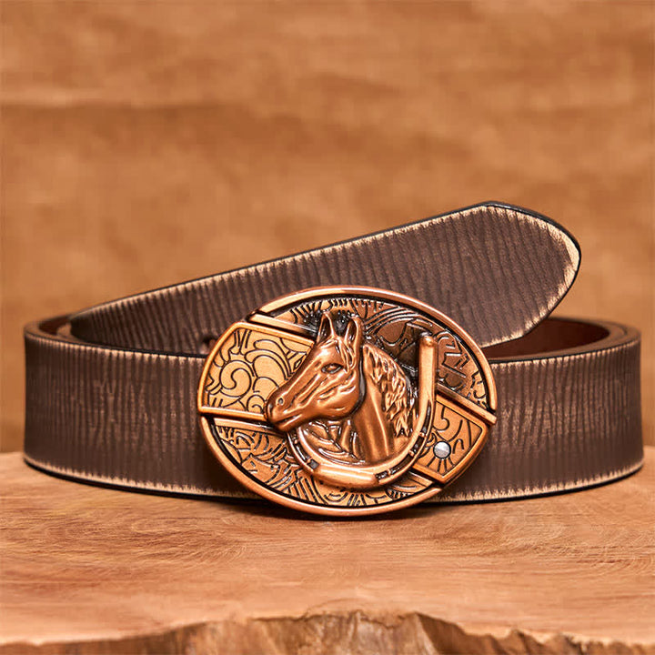 Cintura in pelle con coltello pieghevole nascosto a forma di testa di cavallo in bronzo rosso fai da te da uomo - Serpente - Cintura marrone anticata - 42 - image 9