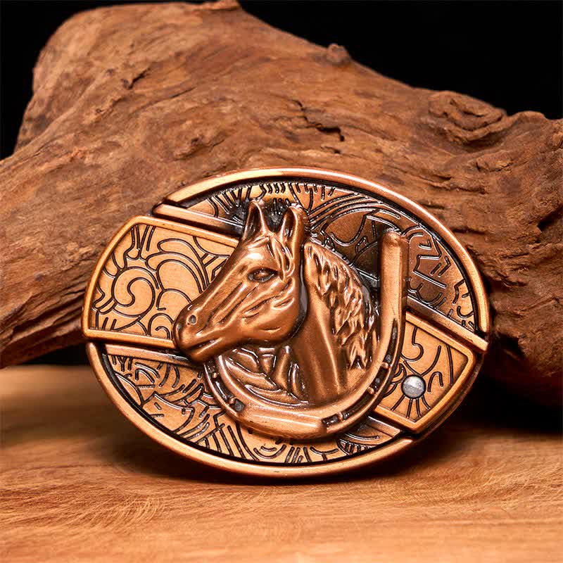 Cintura in pelle con coltello pieghevole nascosto a forma di testa di cavallo in bronzo rosso fai da te da uomo - Serpente - Senza cintura - Cintura non inclusa - image 1