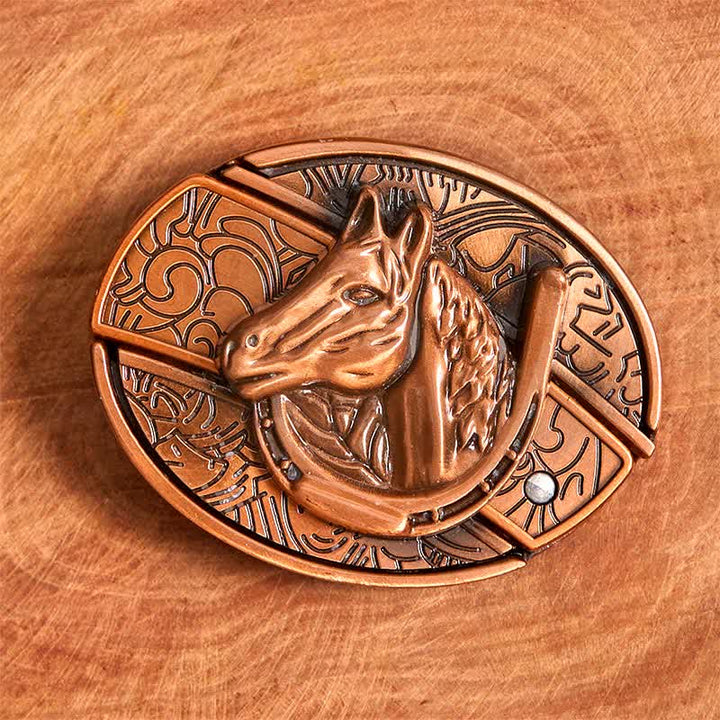 Cintura in pelle con coltello pieghevole nascosto a forma di testa di cavallo in bronzo rosso fai da te da uomo - image 2