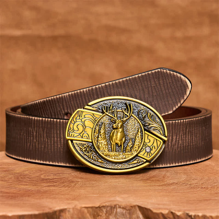 Cintura in pelle con coltello pieghevole nascosto in bronzo da uomo fai da te a forma di cervo nella foresta - Cervo - Cintura marrone anticata - 42 - image 9