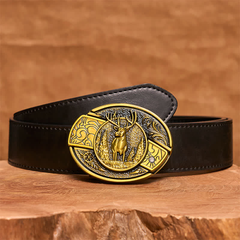 Cintura in pelle con coltello pieghevole nascosto in bronzo da uomo fai da te a forma di cervo nella foresta - Cervo - Cintura nera in PU - 42 - image 5