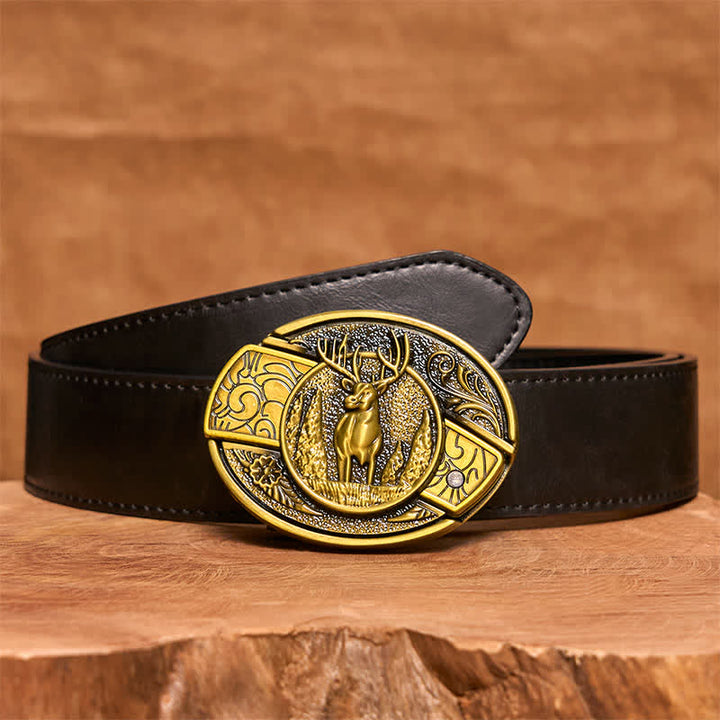 Cintura in pelle con coltello pieghevole nascosto in bronzo da uomo fai da te a forma di cervo nella foresta - Cervo - Cintura nera in PU - 42 - image 4