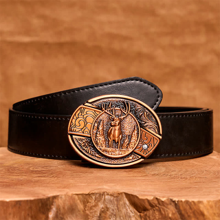 Cintura in pelle con coltello pieghevole nascosto in bronzo rosso da uomo fai da te con motivo cervo nella foresta - Cervo - Cintura nera in PU - 42 - image 5