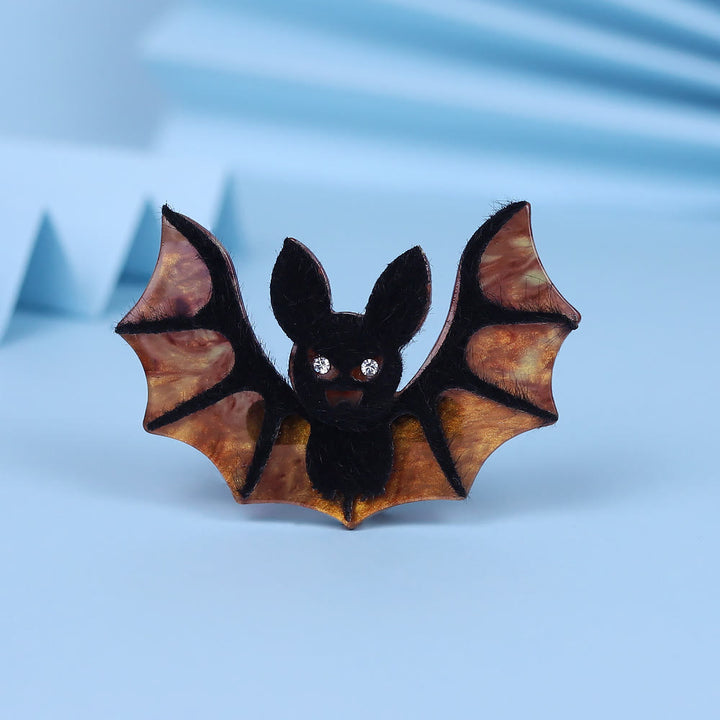 Spilla a forma di pipistrello in acrilico fatta a mano per Halloween - Nero e marrone - image 0