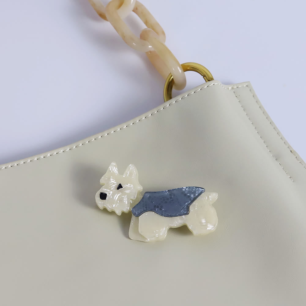 Spilla in acrilico fatta a mano a forma di simpatico cane Schnauzer alla moda - image 2