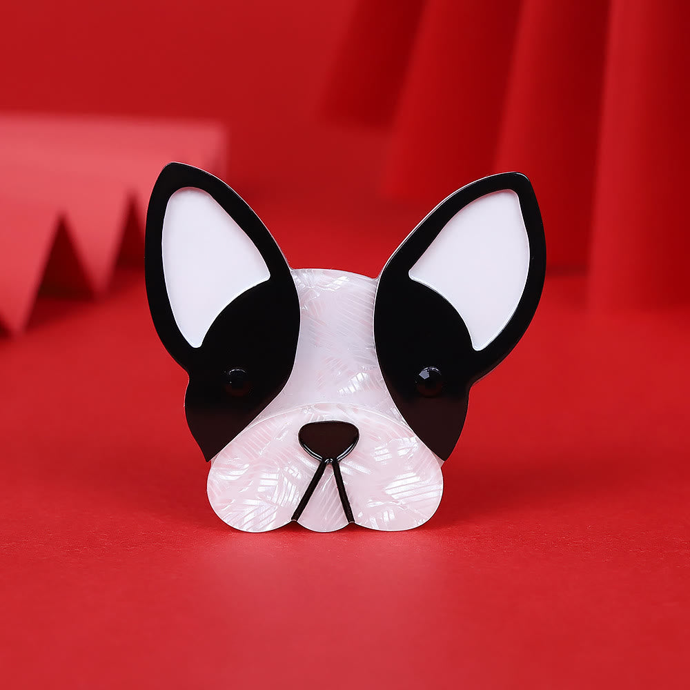 Spilla in acrilico realizzata a mano a forma di adorabile cane bianco e nero - Bianco e nero - image 1