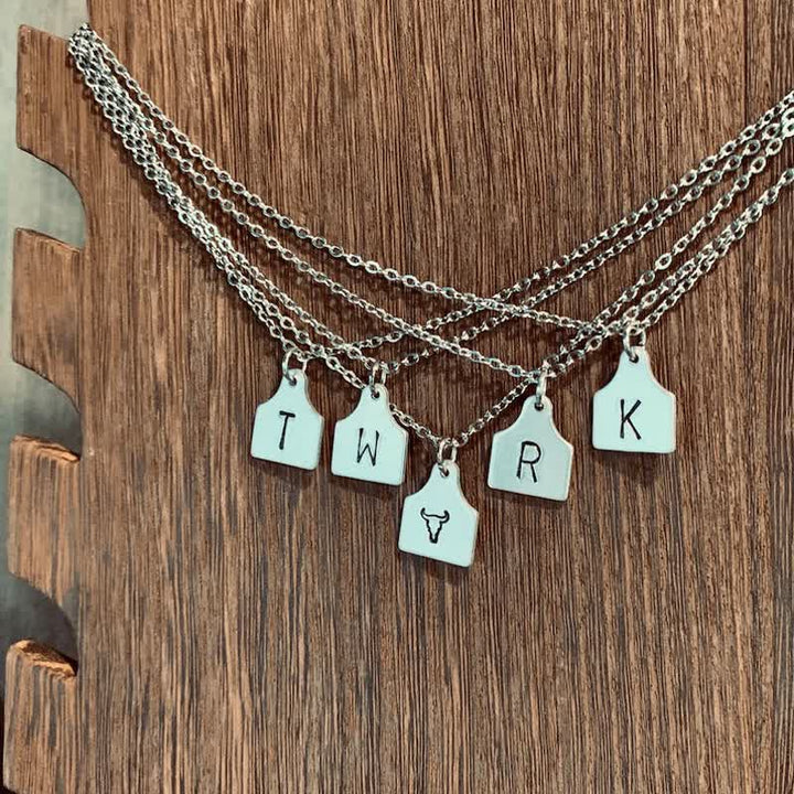 Collana in acciaio inossidabile con iniziale personalizzata in argento con mini targhetta per bovini - image 4