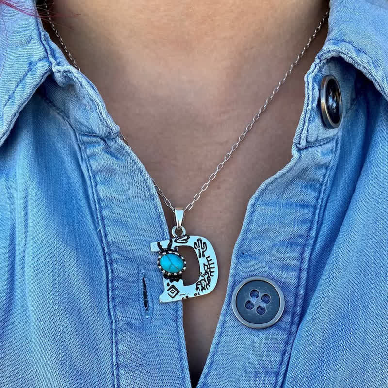 Collana unisex in metallo con lettera turchese retrò - image 2