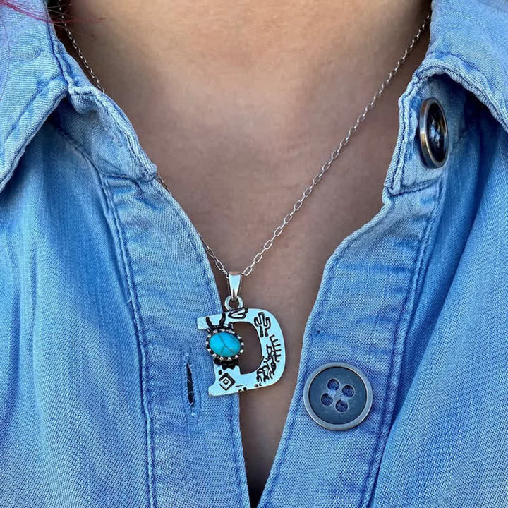 Collana unisex in metallo con lettera turchese retrò - image 2