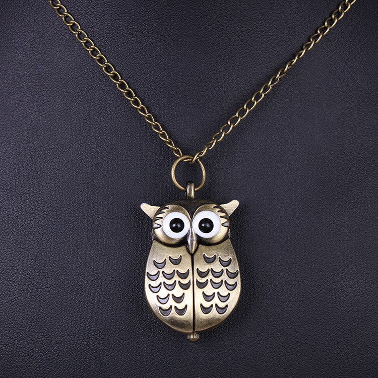 Orologio da tasca unisex al quarzo retrò con gufo carino e catena lunga - image 7
