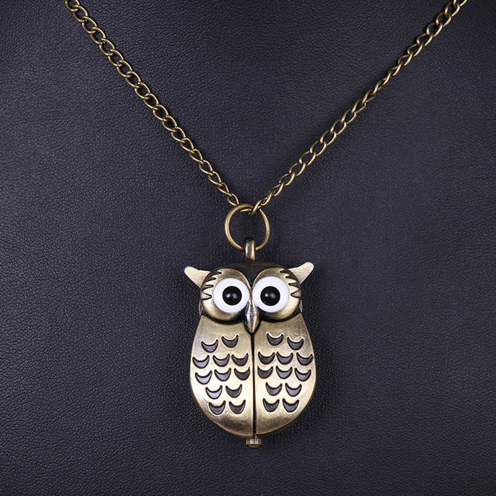 Orologio da tasca unisex al quarzo retrò con gufo carino e catena lunga - image 7