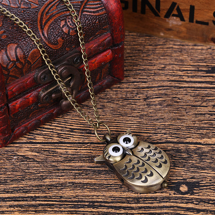 Orologio da tasca unisex al quarzo retrò con gufo carino e catena lunga - Metallico - image 3