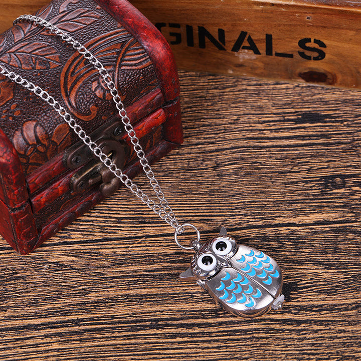 Orologio da tasca unisex al quarzo retrò con gufo carino e catena lunga - Blu - image 5