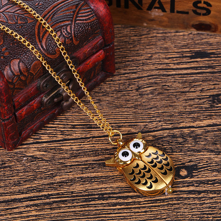 Orologio da tasca unisex al quarzo retrò con gufo carino e catena lunga - D'oro - image 3