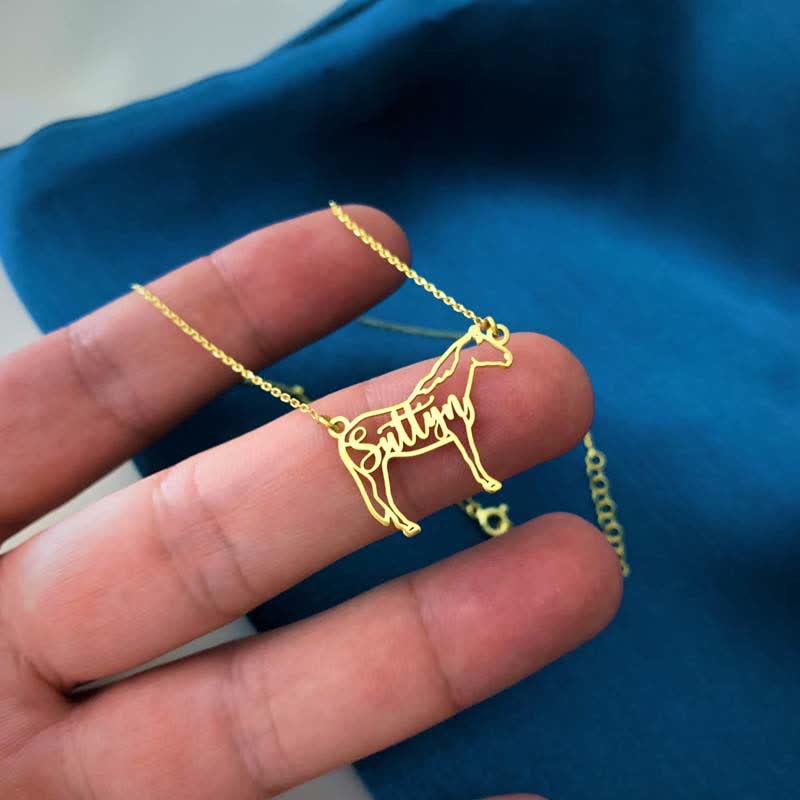 Collana con ciondolo per amante dei cavalli con nome personalizzato - Oro - image 1