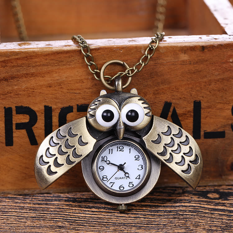 Orologio da tasca unisex al quarzo retrò con gufo carino e catena lunga - image 1