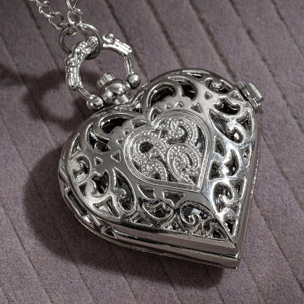 Orologio da tasca intagliato a forma di cuore retrò in argento con coppia - Argento - image 1