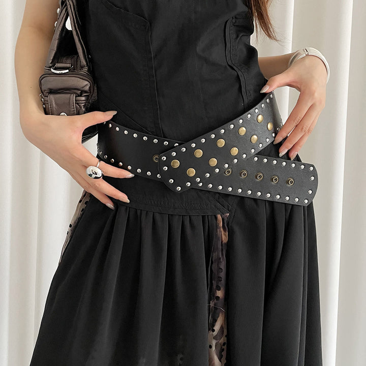 Cintura sottile con rivetti alla moda, nera e bianca, da donna - image 3