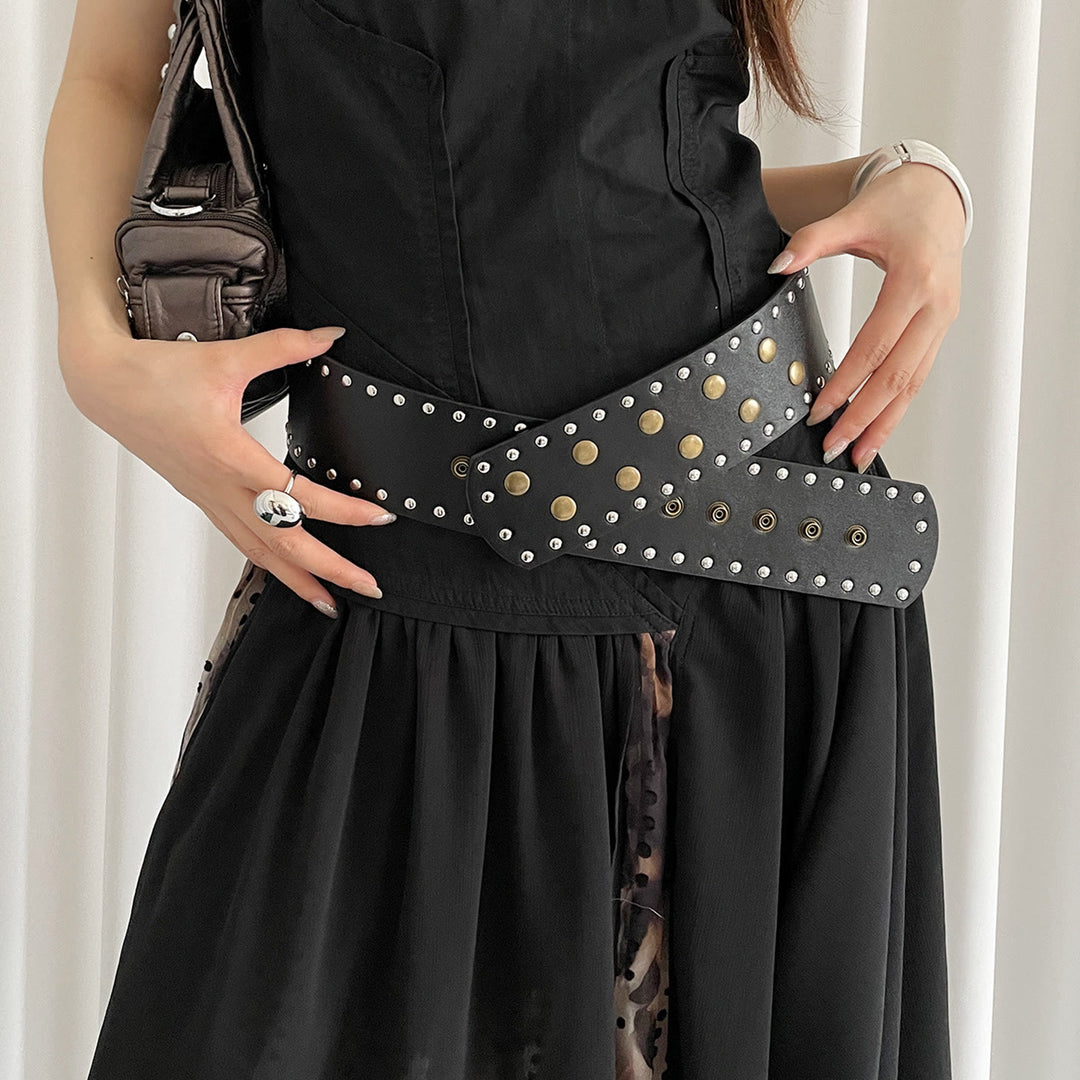 Cintura sottile con rivetti alla moda, nera e bianca, da donna - image 2
