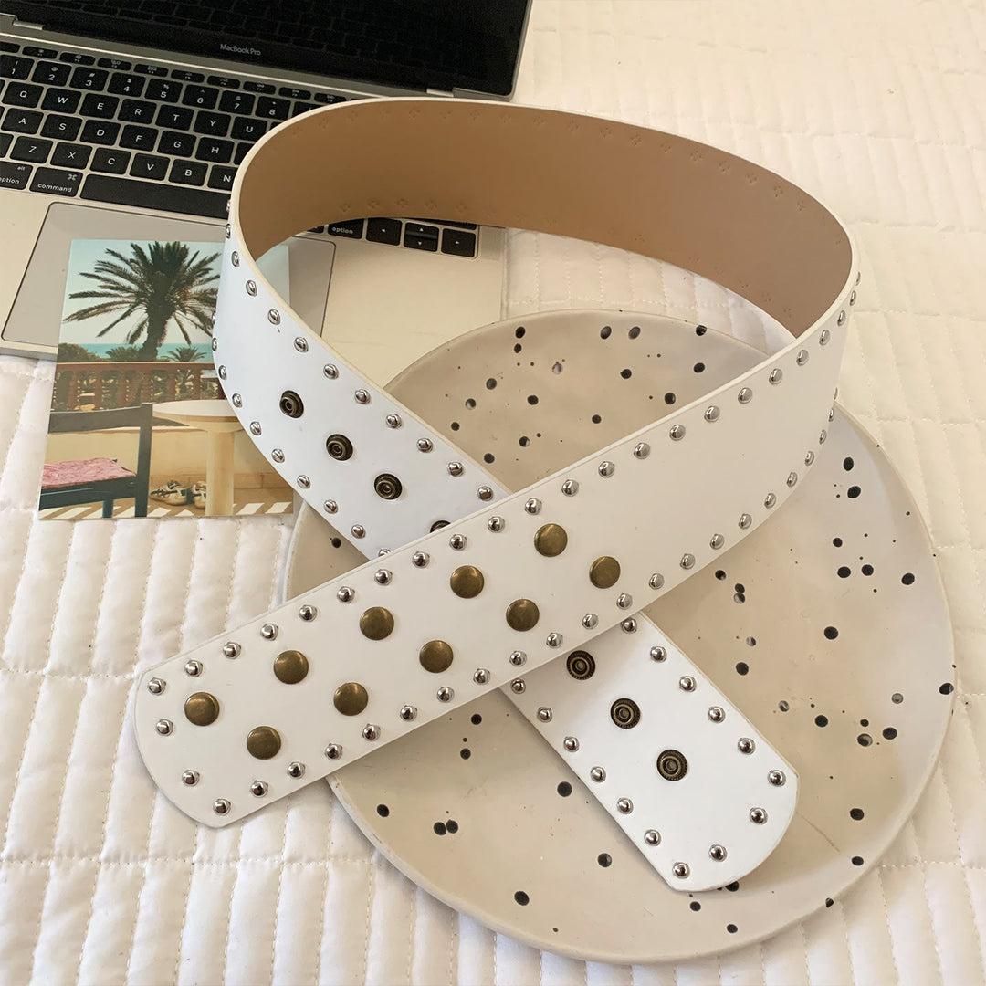 Cintura sottile con rivetti alla moda, nera e bianca, da donna - Bianco - image 5