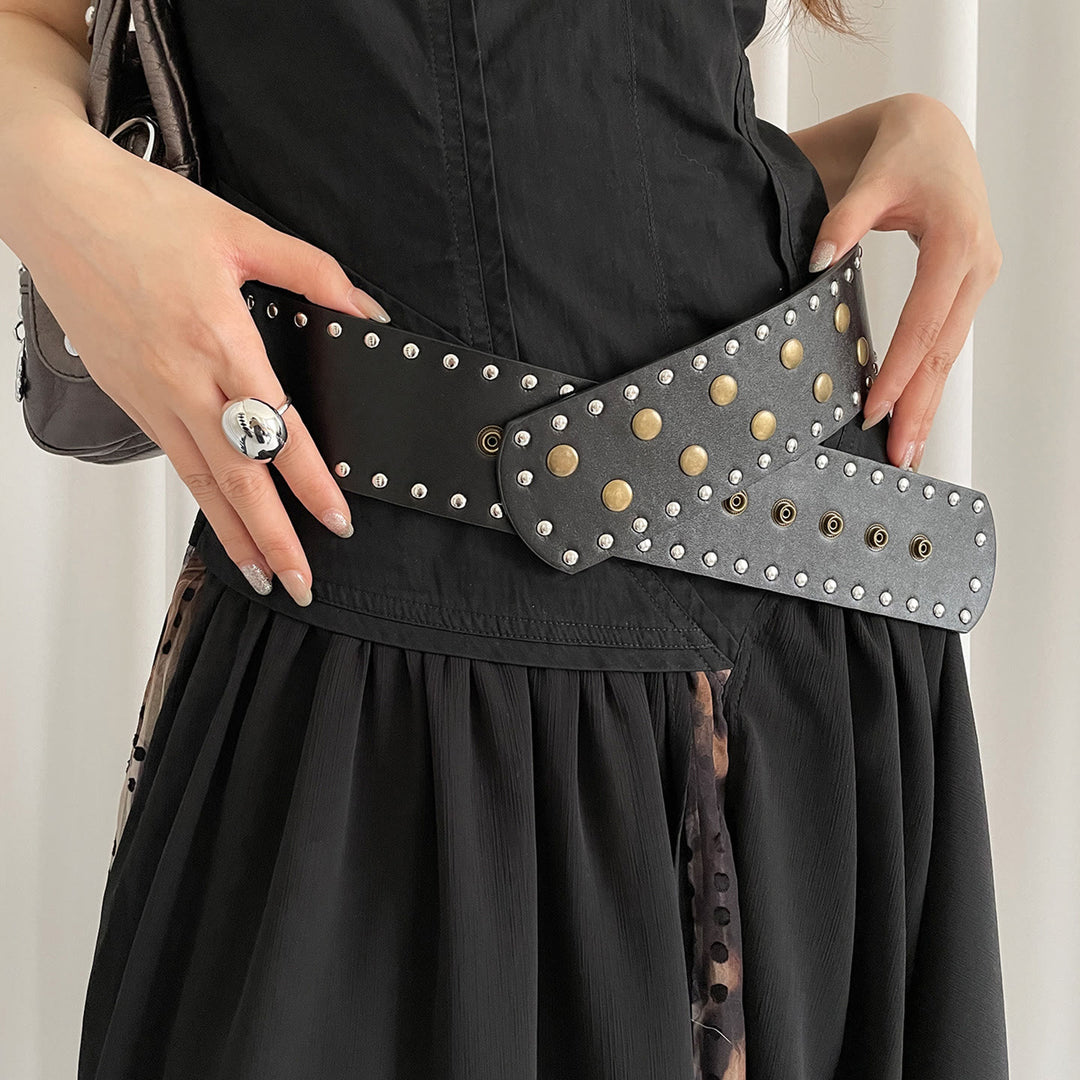 Cintura sottile con rivetti alla moda, nera e bianca, da donna - Nero - image 1