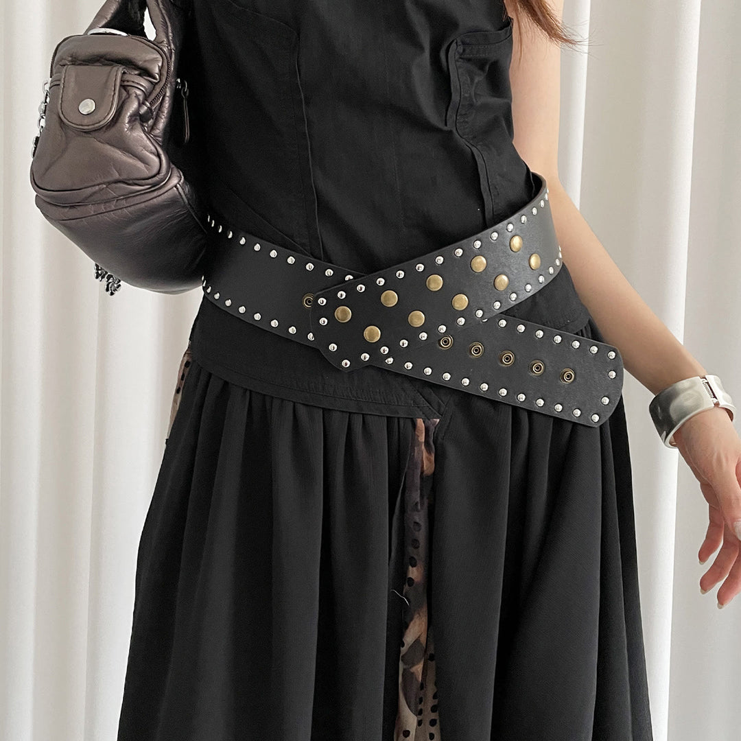 Cintura sottile con rivetti alla moda, nera e bianca, da donna - image 1